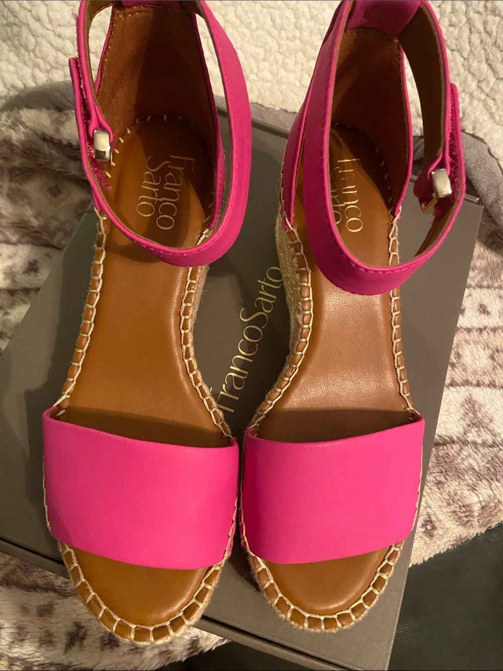 Franco Sarto Hot Pink Jute Espadrille Wedge Sandals